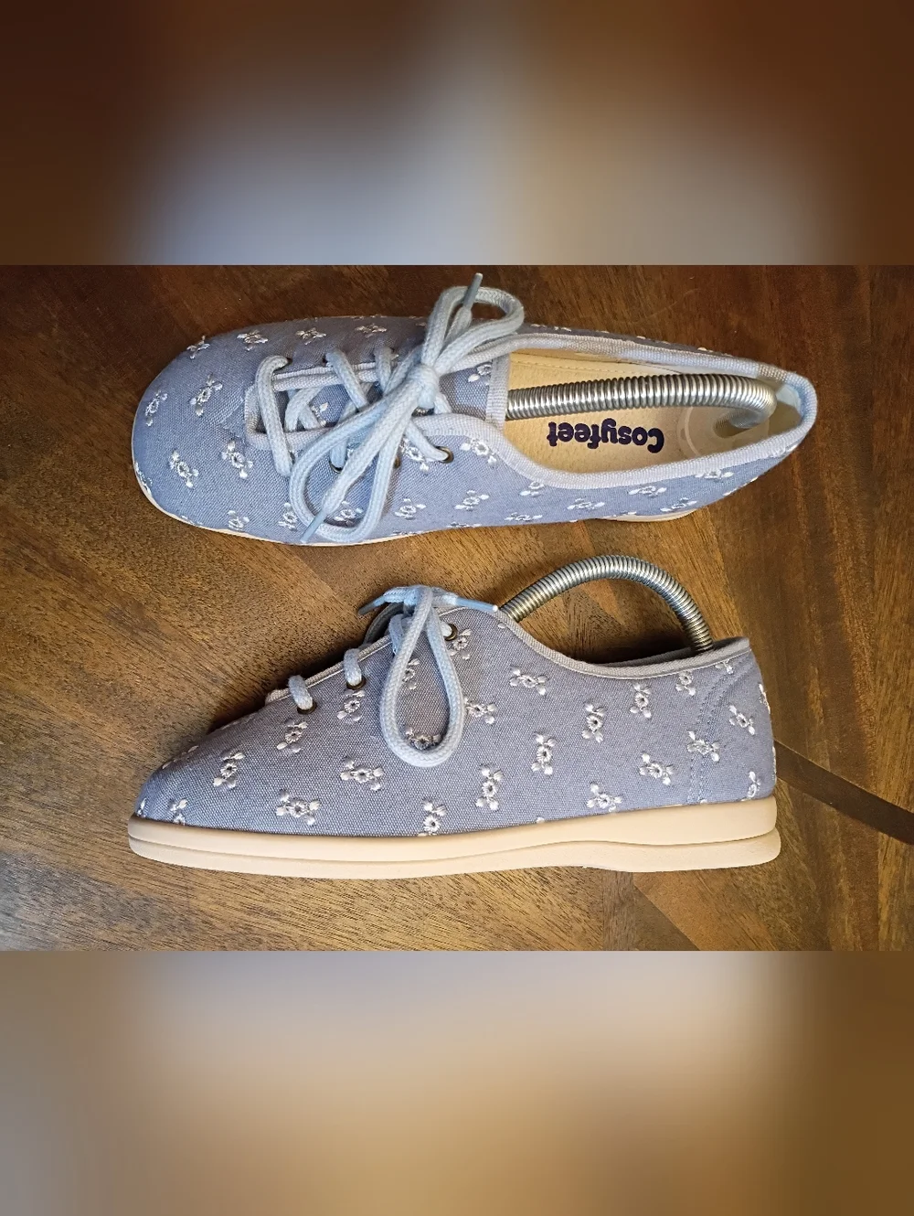 Cosyfeet Women’s Wide Fit Comfort Shoes Blue Floral Embroidered Lace Up Size 5